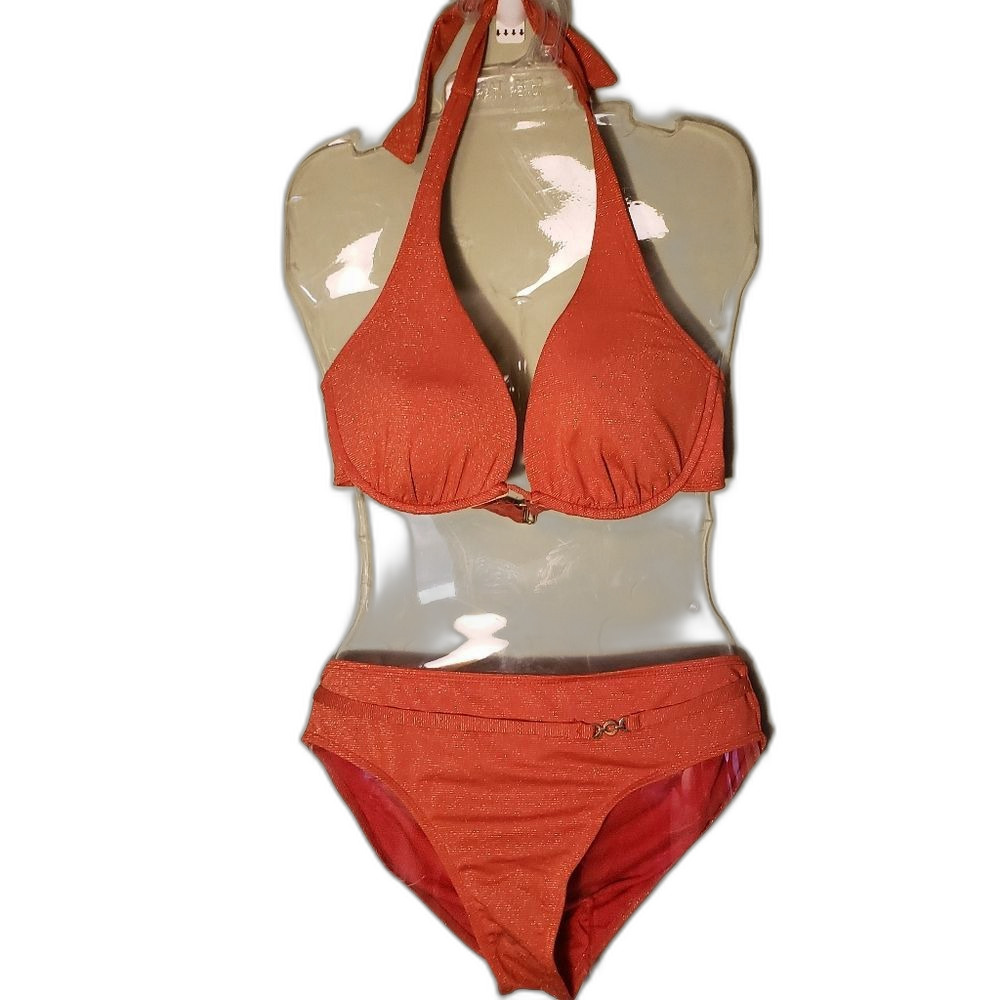 Daisy Fuentes Orange‎ Red Bikini Top sz 10 and Bottom sz 12